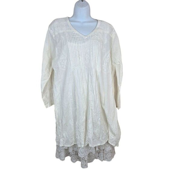 Adorn Embroidered Long Sleeve Layered Dress Womens L White - Picture 1 of 10